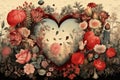 Romantic art collage with flowers and hearts Royalty Free Stock Photo