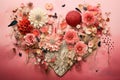 Romantic art collage with flowers and hearts Royalty Free Stock Photo