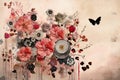 Romantic art collage with flowers and hearts Royalty Free Stock Photo