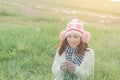 Romantic Asian beautiful girl walking in a field in sunset light. Winter, autumn life Royalty Free Stock Photo