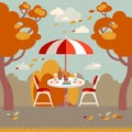 Romantic autumn picnic for two. Flat modern vector illustration.