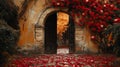 Romantic Autumnal Gateway Archway Adorned With Roses Royalty Free Stock Photo