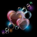 Romantic background with colorful bubble hearts