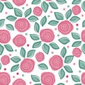 Romantic background with cute roses on white background. Cute vintage floral pattern. Vector illustration with painted flowers. Se Royalty Free Stock Photo