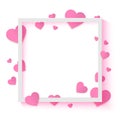 Romantic background, frame with pink hearts, Valentine, Women`s Day banner template, vector illustration Royalty Free Stock Photo