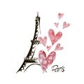 Romantic background heart and Eiffel Tower