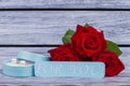 Romantic background with roses and jewelry box. Royalty Free Stock Photo