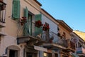 Romantic balconys with blue sky and flowers