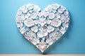 Romantic balloon heart design set against a soft blue sky background. The expressive paper cut heart symbolizes love and joy,