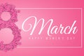 Romantic banner for 8 March. Happy Womens Day. Number 8 of realistic pink rose petals. Romantic composition. Gift card. Vector Royalty Free Stock Photo