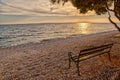 Romantic Beach Bench at Sunset Royalty Free Stock Photo