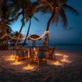 Romantic Beach Dinner Under Palm Trees Royalty Free Stock Photo