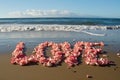 romantic beach of love rose petals on the wide coastline pragma