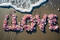 romantic beach of love rose petals on the wide coastline pragma