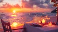 Romantic Beach Table Setting at Sunset Royalty Free Stock Photo