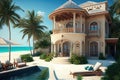 romantic beachfront villa with a private pool, ideal for enjoying the sun and sand