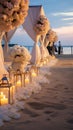 Romantic beachfront wedding ceremony white tent, flowers, candles, perfect for a honeymoon