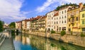 Ljubljana city, capital of Slovenia. Urban scene with canals