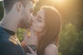 Romantic beautiful lovely couple of lovers kissing. Passion dating and love. Royalty Free Stock Photo