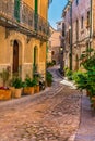 Romantic beautiful street in old village on Majorca, Spain Royalty Free Stock Photo