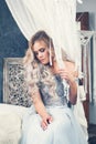 Romantic beauty. Beautiful sensual woman in vintage interior portrait Royalty Free Stock Photo