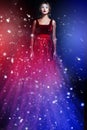 Romantic beauty woman in elegant red dress Royalty Free Stock Photo