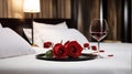 Romantic bedroom decor with flowers, Honeymoon Concept