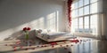 Romantic bedroom interior design with rose petals and sunlight. Generative AI Royalty Free Stock Photo
