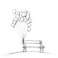 Romantic bench with balloons