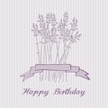 Romantic birthday card with lavender bouquet, invitation,