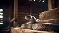 Romantic Black Cobra Snake In Barn: Soft Focus, Ray Tracing, Rustic Scenes Royalty Free Stock Photo