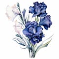 Romantic Blue Iris Watercolor Clipart With Navy Blue Hues