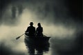 Romantic Boat Ride on a Dark and Mystical River (Generative AI)