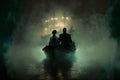 Romantic Boat Ride on a Dark and Mystical River (Generative AI)