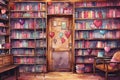 Romantic Bookstore Shelves Valentine Day background