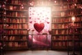 Romantic Bookstore Shelves Valentine Day background