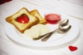 Romantic Breakfast. Breakfast for lovers. toast and jam. Valenti Royalty Free Stock Photo