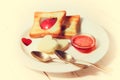 Romantic Breakfast. Breakfast for lovers. toast and jam. Valenti Royalty Free Stock Photo