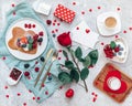 Romantic Breakfast on Valentine`s Day Royalty Free Stock Photo