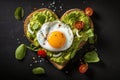 Romantic breakfast on Valentine's day, toast or sandwich with heart shape. Generative AI