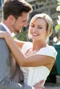 Romantic Bride And Groom Embracing Outdoors Royalty Free Stock Photo