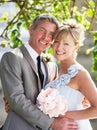 Romantic Bride And Groom Embracing Outdoors Royalty Free Stock Photo