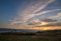 Romantic, bright and colorful sunset over a mountain range in Transilvania Royalty Free Stock Photo