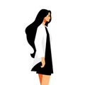 Romantic brunette fashion woman long hair elegant silhouette side view vector flat illustration Royalty Free Stock Photo
