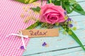 Card with the word Relax and romantic flowers bouquet Royalty Free Stock Photo