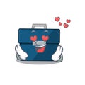 Romantic business suitcase cartoon character has a falling in love eyes