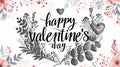 Romantic calligraphic text happy valentine s day with heart symbols on white background