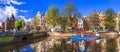 Romantic canalas of Amsterdam. Travel in Holland Royalty Free Stock Photo