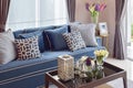 Romantic candle set with beige and blue modern classic sofa in living room