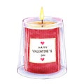 Romantic candle . Valentines day object . Watercolor painting elements . Illustration